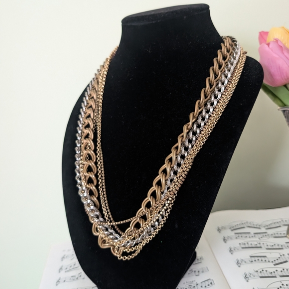 Chunky Muli Chain Gold and Silver Layered Necklace - Picture 5 of 7